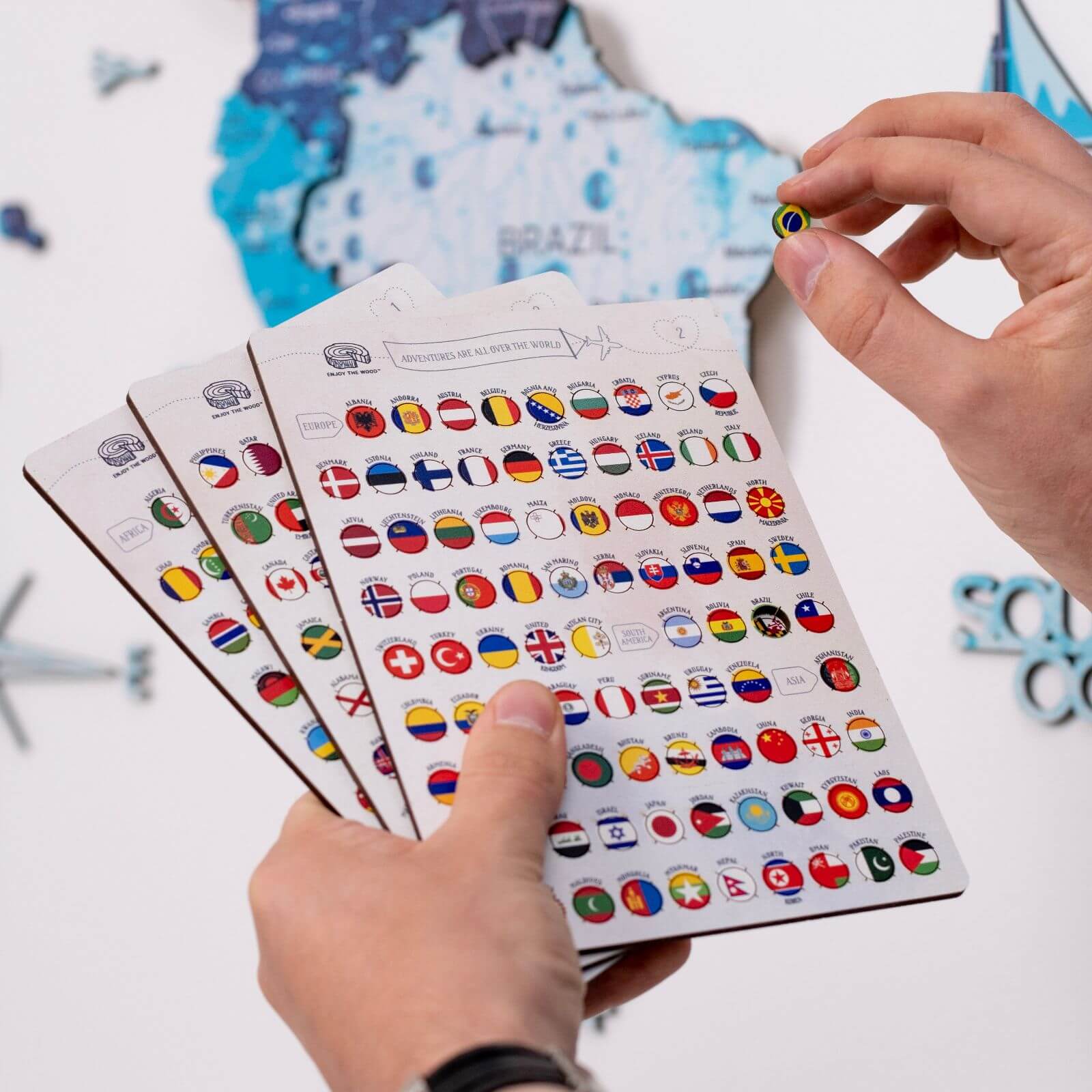 Деревянные самоклеящиеся флажки стран